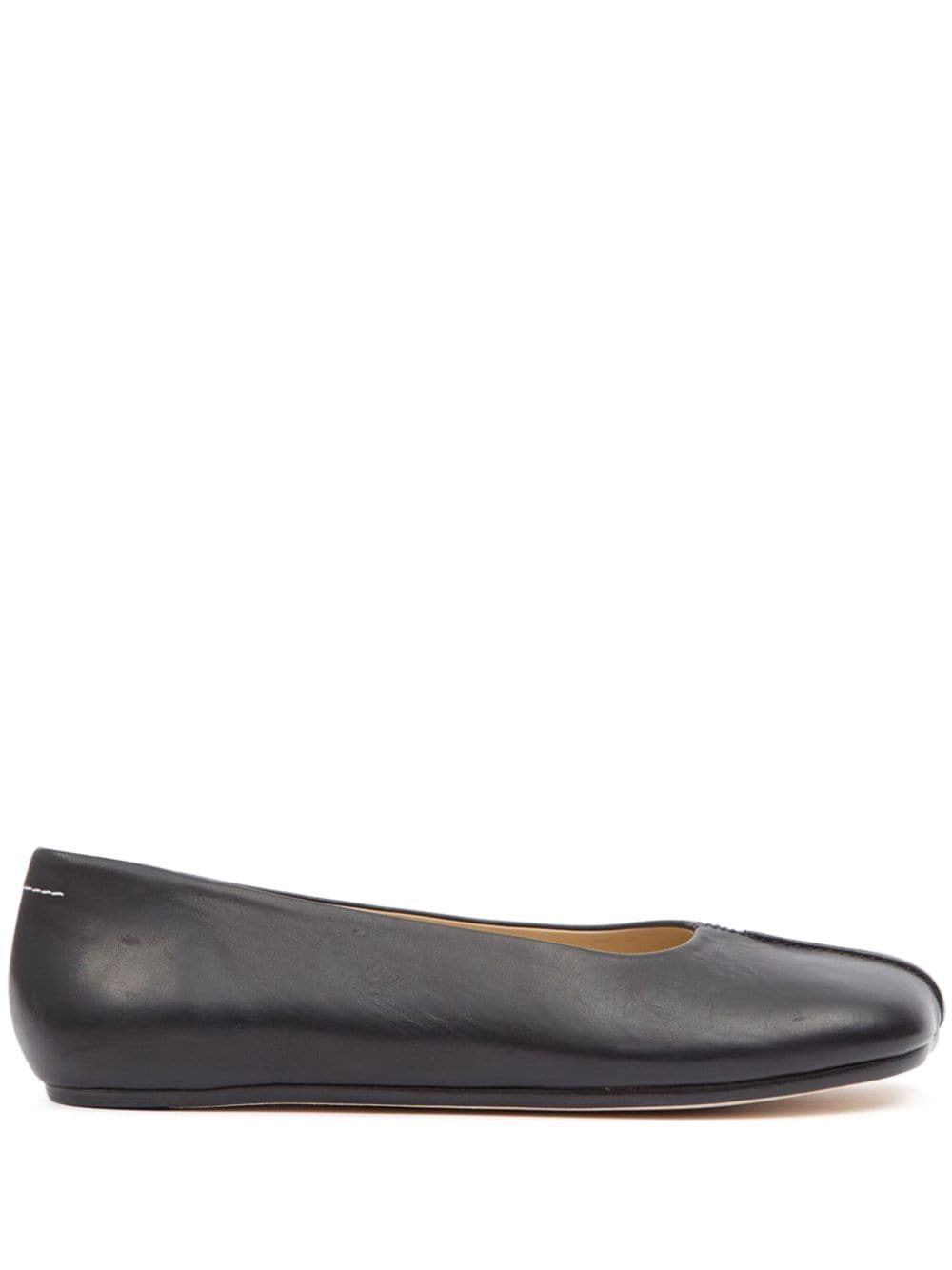 Shop Mm6 Maison Margiela Stitch-out Leather Ballerina Shoes In Black