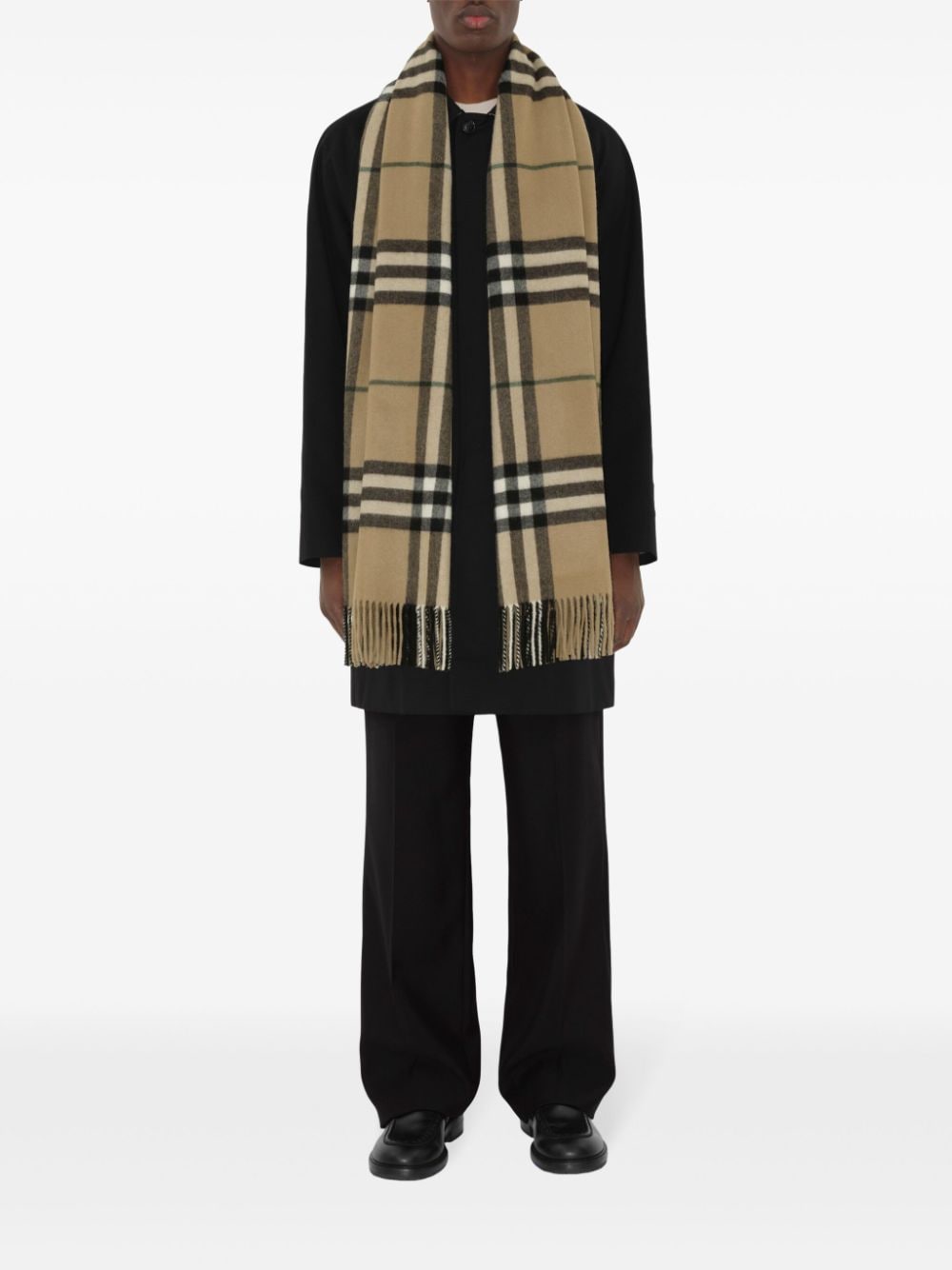 Shop Burberry Wide Check Cashmere Scarf In 中性色