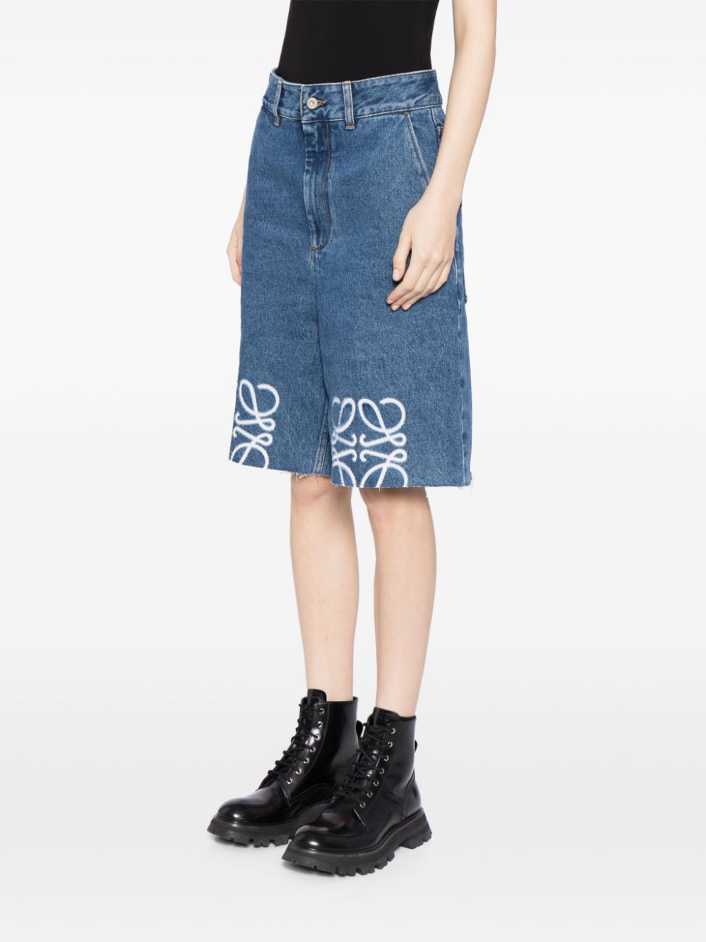 LOEWE Anagram-embroidered wide-leg denim shorts Women