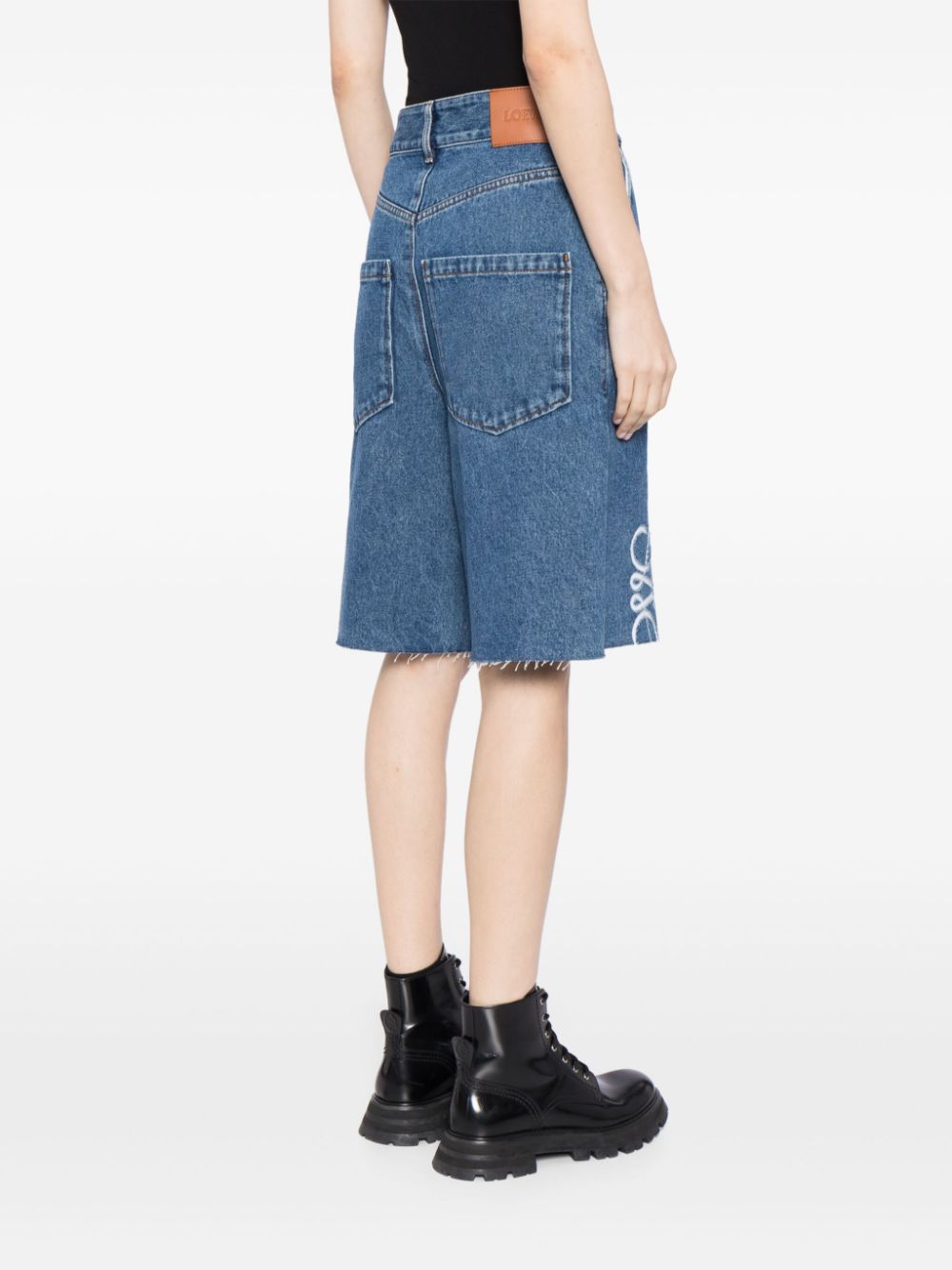 LOEWE Anagram-embroidered wide-leg denim shorts Women