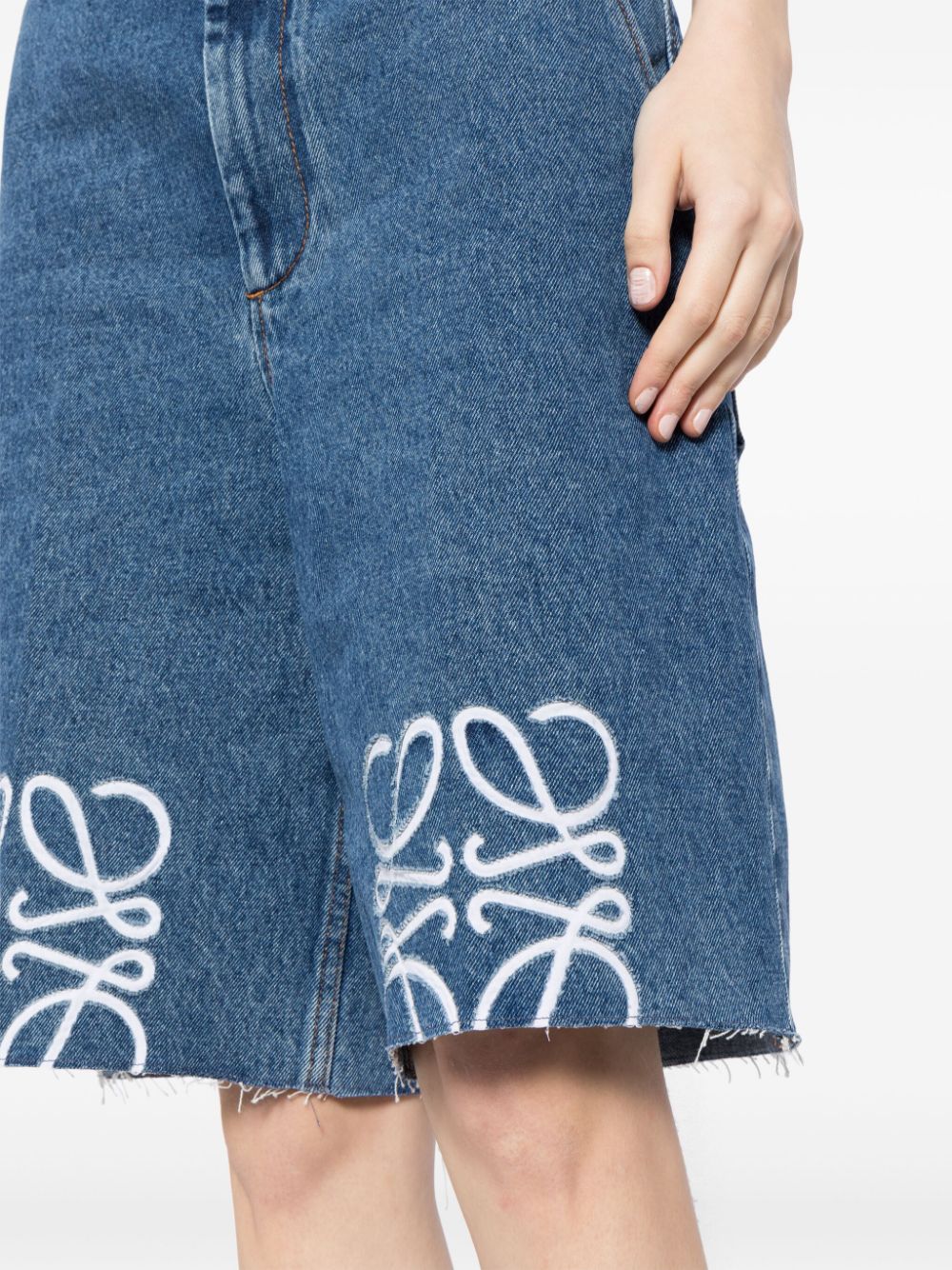 LOEWE Anagram-embroidered wide-leg denim shorts Women