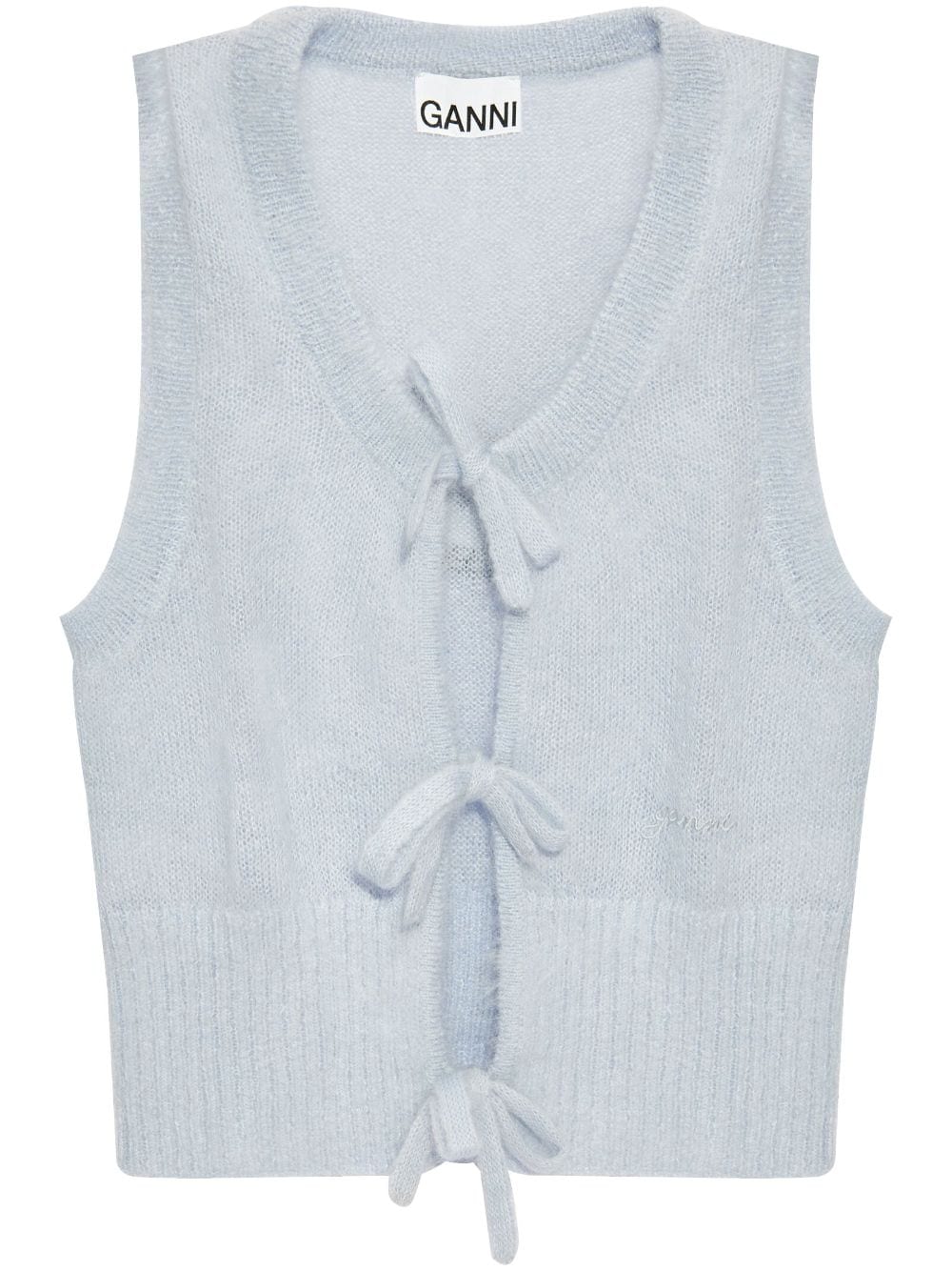 GANNI tie-string knitted vest Blauw