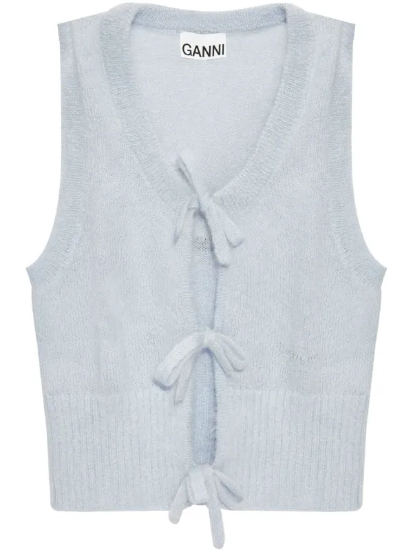 GANNI tie-string Knitted Vest Blue FARFETCH