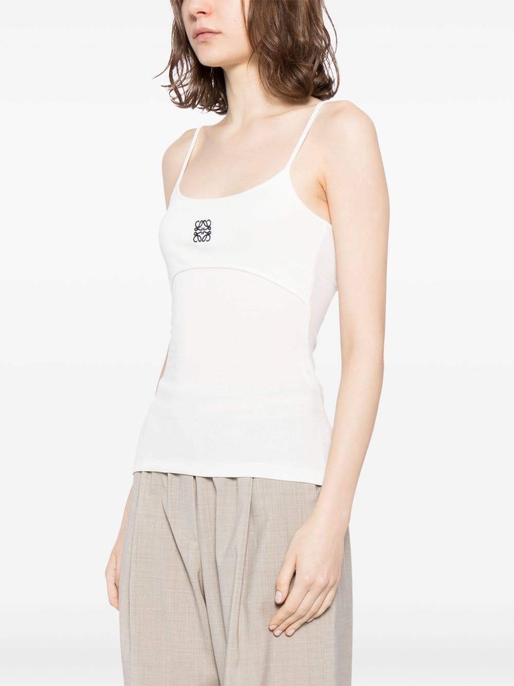 Shop Loewe Anagram-embroidered Fine-ribbed Cami Top In White