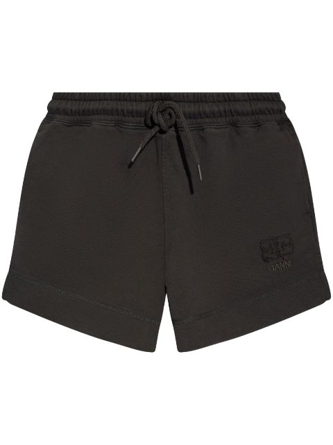 GANNI logo-embroidered organic cotton track shorts