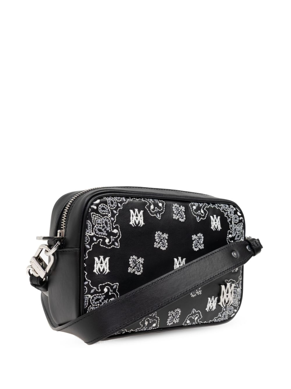 Shop Amiri Bandana Leather Crossbody Bag In Black