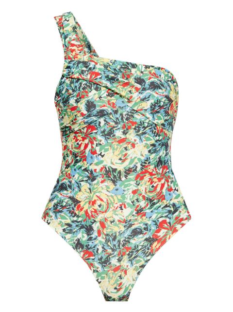 GANNI floral-print one-shoulder swimsuit Women