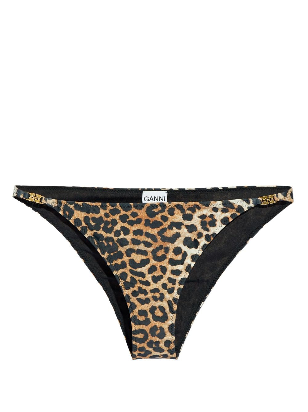 Shop Ganni Leopard-print Bikini Bottoms In Brown