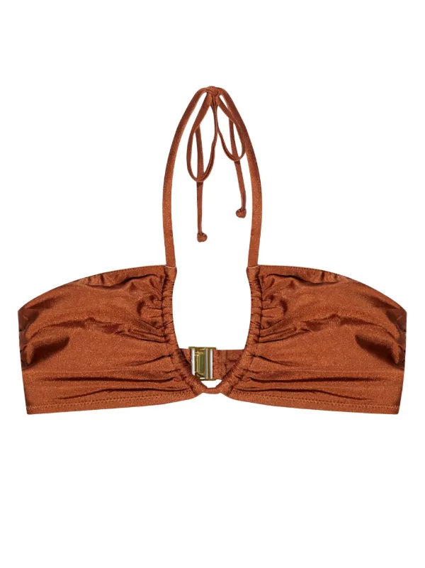Ganni Metallic-threading Bikini Top in Brown