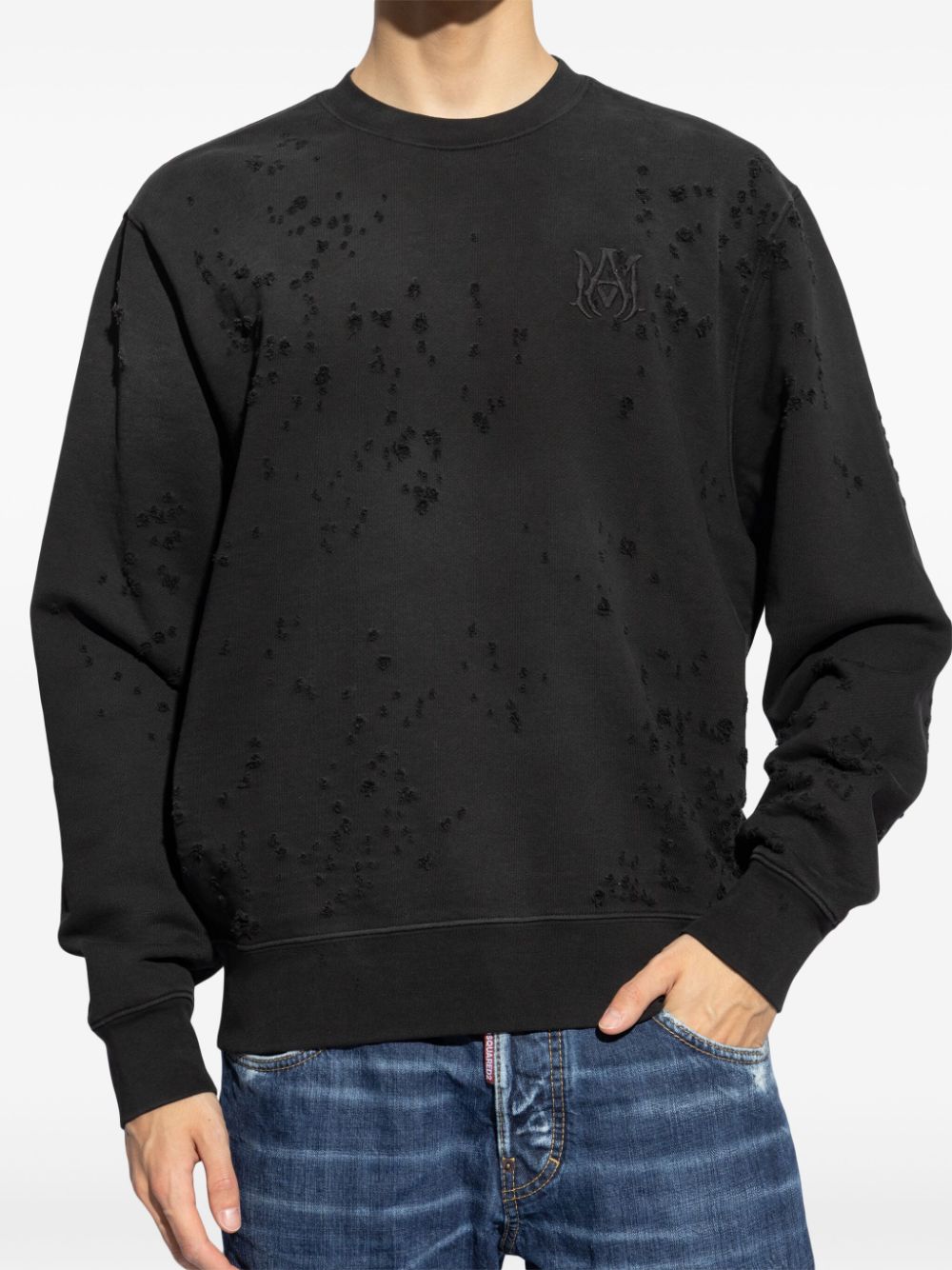 Shop Amiri Logo-embroidered Cotton Sweatshirt In Black