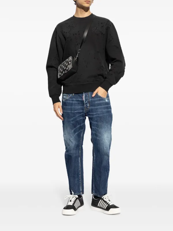 国内発送関税込み AMIRI ロゴ刺繍クルーネック スウェット AMIRI logo-embroidered Cotton Sweatshirt | Black | FARFETCH