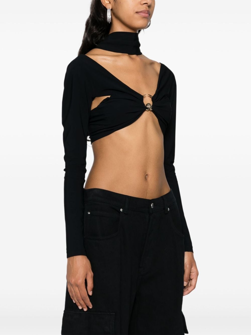 Shop Roberto Cavalli Long-sleeve Cropped Top In Black