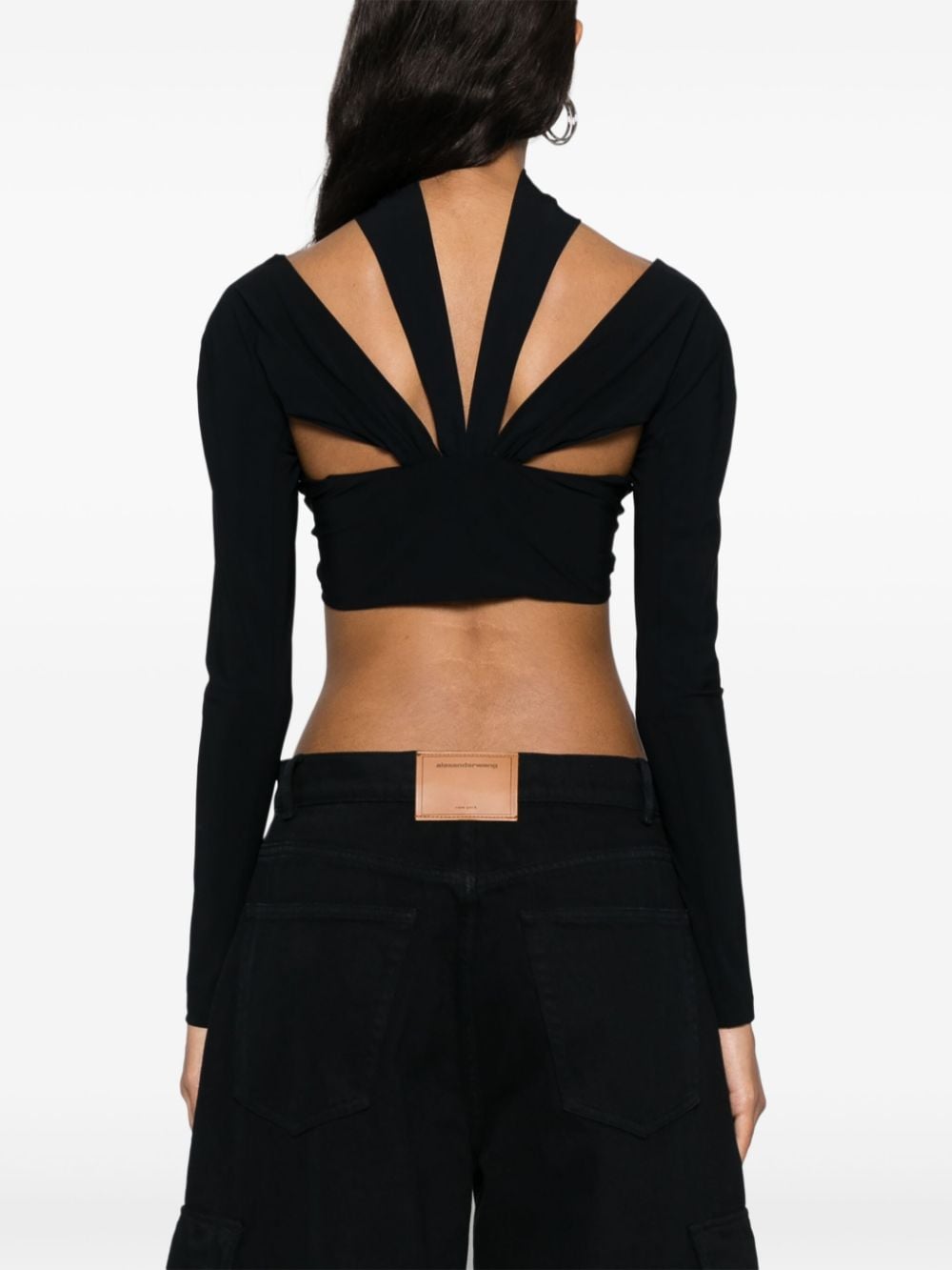 Shop Roberto Cavalli Long-sleeve Cropped Top In Black