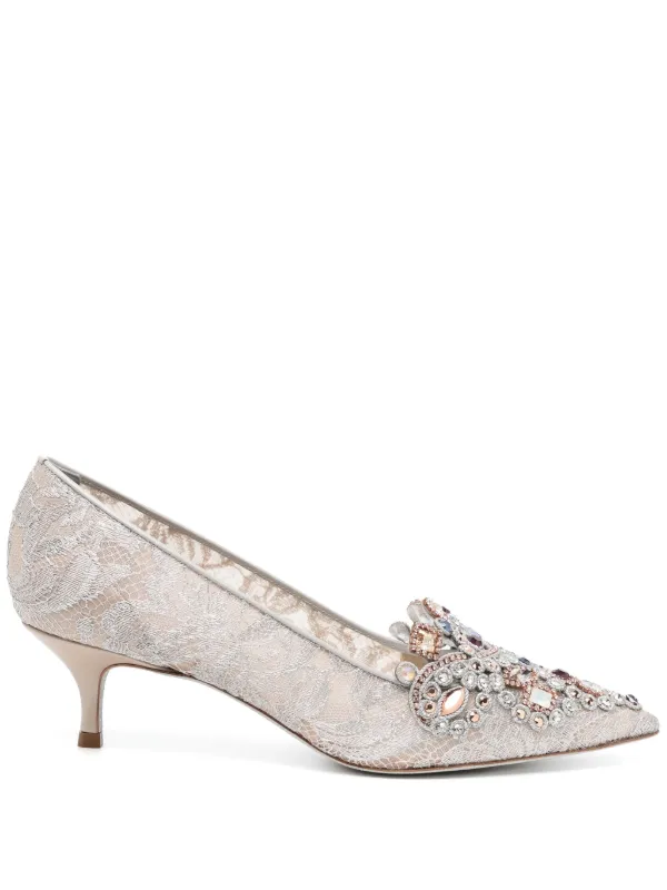 Rene Caovilla Cinderella Crystal kitten heel Pumps Grey FARFETCH CA