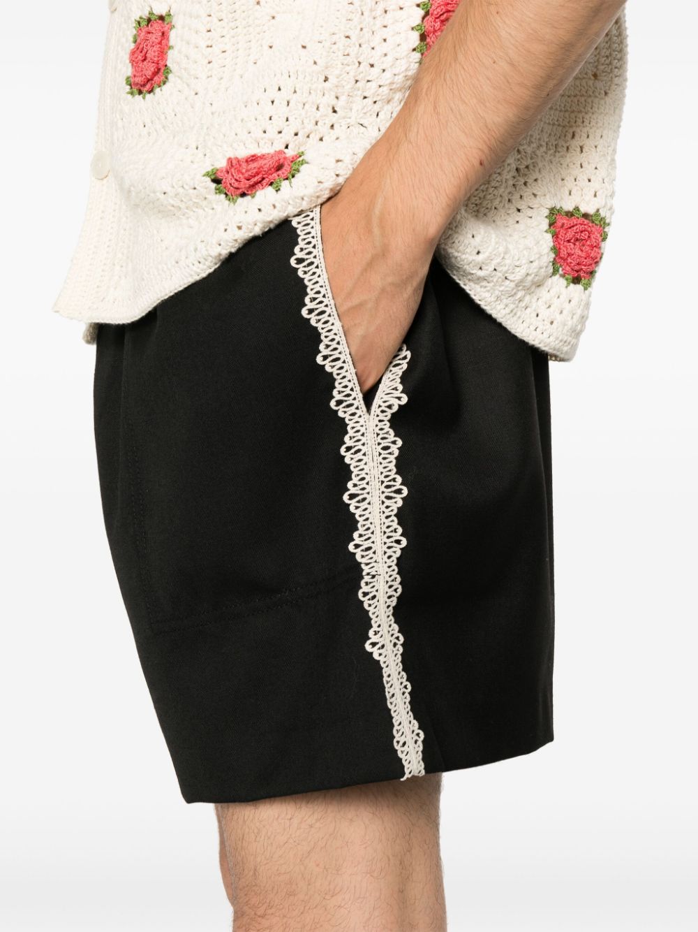 Shop Bode Lace-trim Wool Shorts In Black