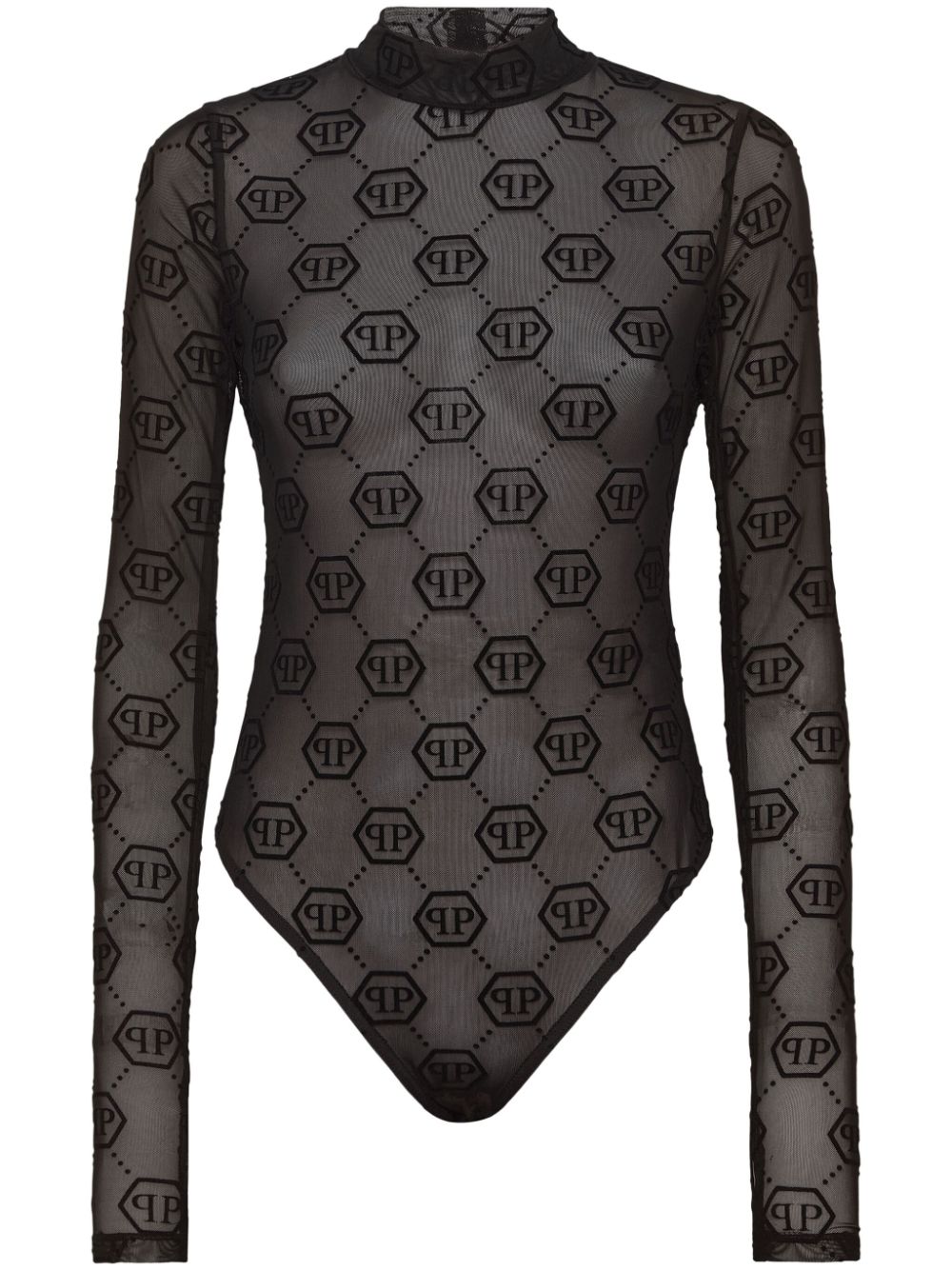 Philipp Plein Monogram Tulle Body In Schwarz