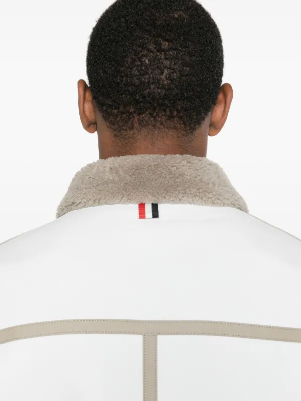 Thom Browne shearling-trim Leather Jacket | White | FARFETCH