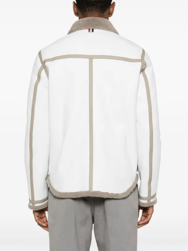Thom Browne シアリングトリム レザージャケット | ホワイト | FARFETCH JP