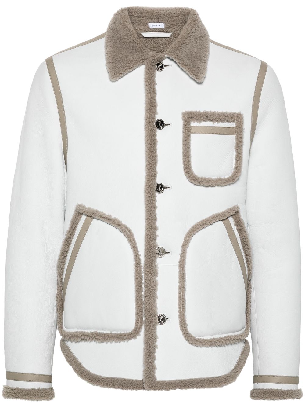 Thom Browne shearling-trim leather jacket - White