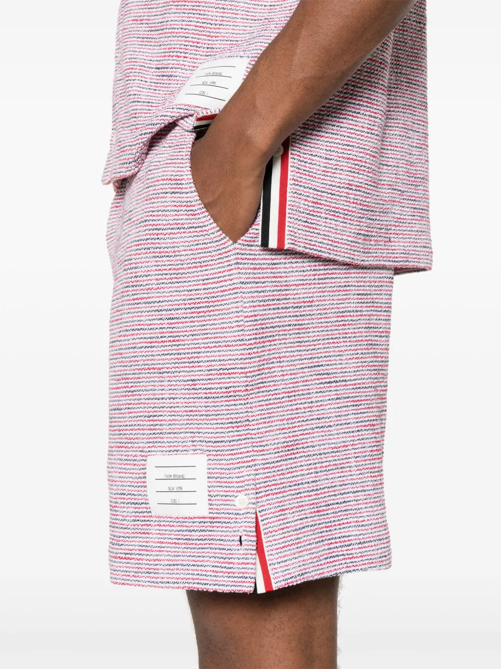 THOM BROWNE MID-RISE TWEED TRACK SHORTS