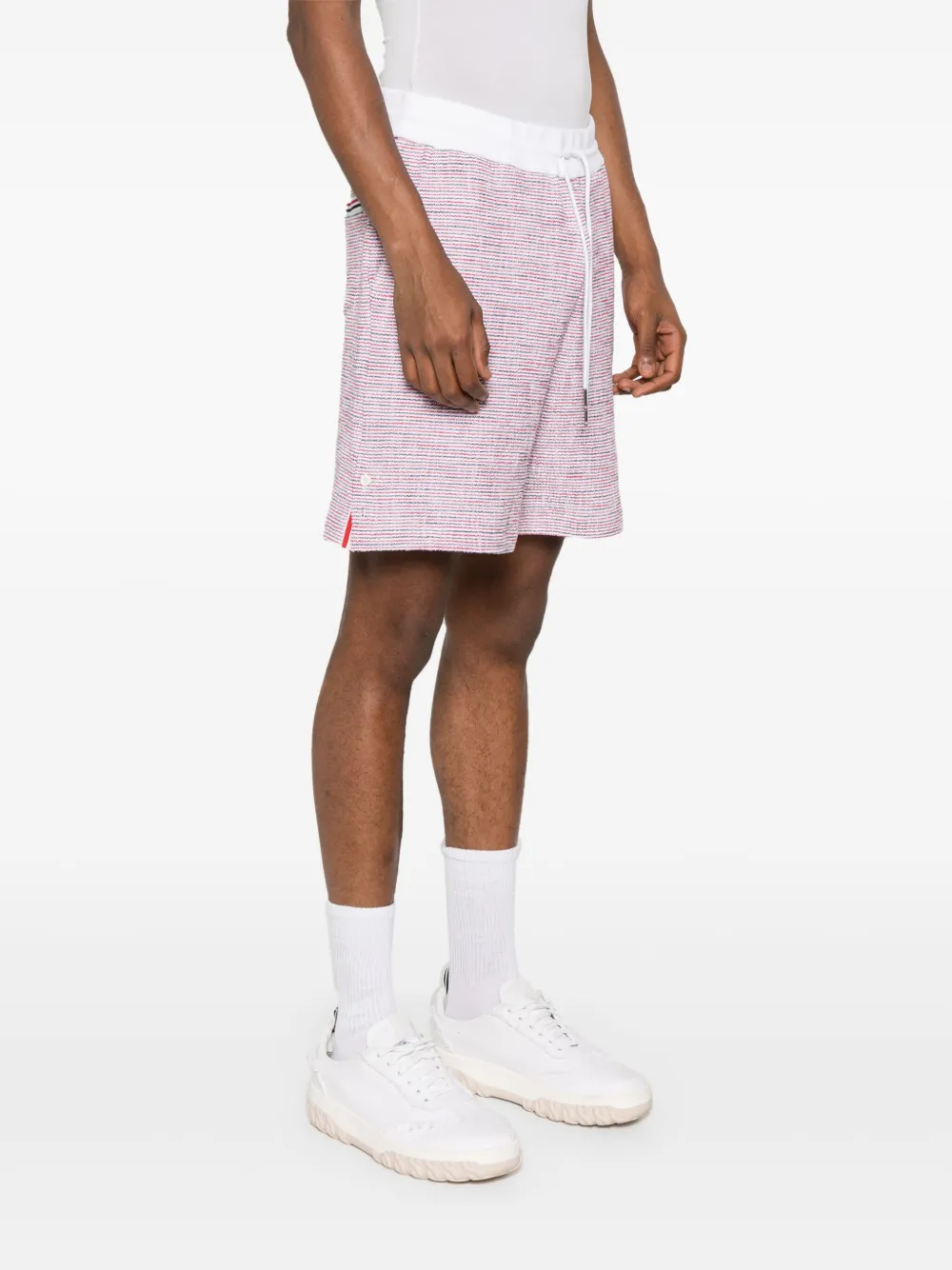 THOM BROWNE MID-RISE TWEED TRACK SHORTS