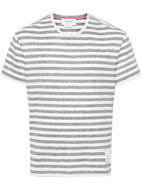 Tシャツ・カットソー Thom Browne White T-Shirt With Stripes Thom Browne Striped short-sleeve T-shirt | White | FARFETCH PL