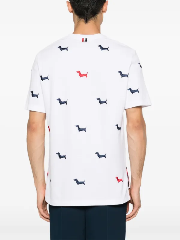 【送料&関税込】Thom Browne Dog-embroidered Crewneck T-shirt Thom Browne dog-embroidered Cotton T-shirt | White | FARFETCH