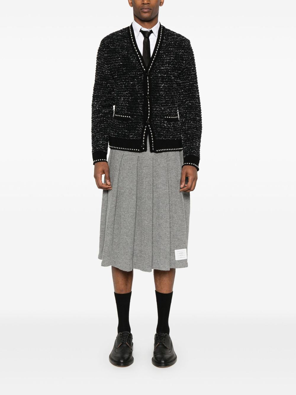 Thom Browne V-neck tweed cardigan - Black