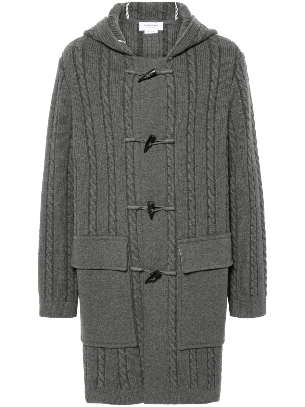 Thom Browne hooded cable-knit duffle coat - Grey