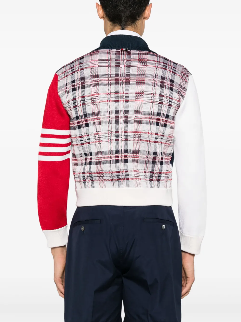 Shop Thom Browne 4-bar Jacquard Bomber Jacket In Blue