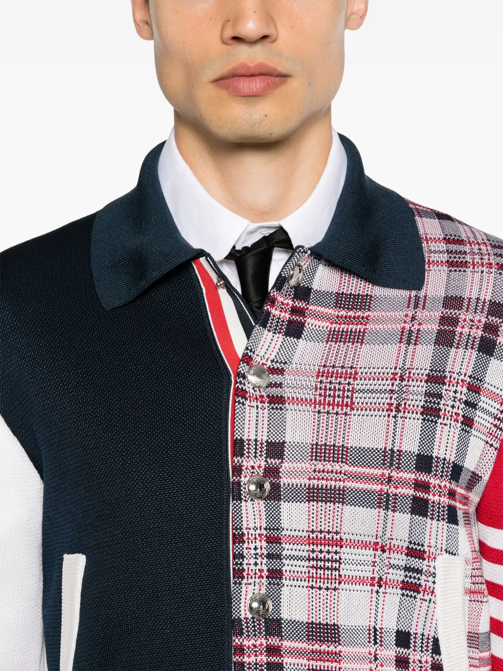 Shop Thom Browne 4-bar Jacquard Bomber Jacket In Blue