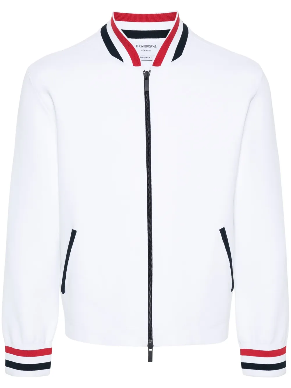 Thom Browne chamarra bomber tejida con rayas RWB | blanco | Image 1