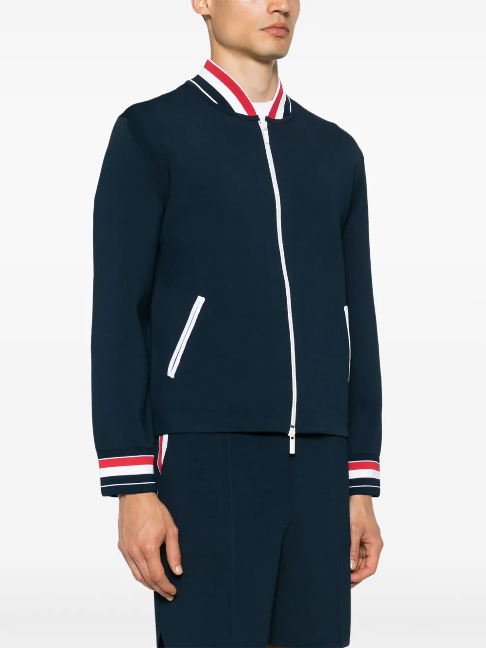 Shop Thom Browne Rwb-stripe Bomber Jacket In Blau