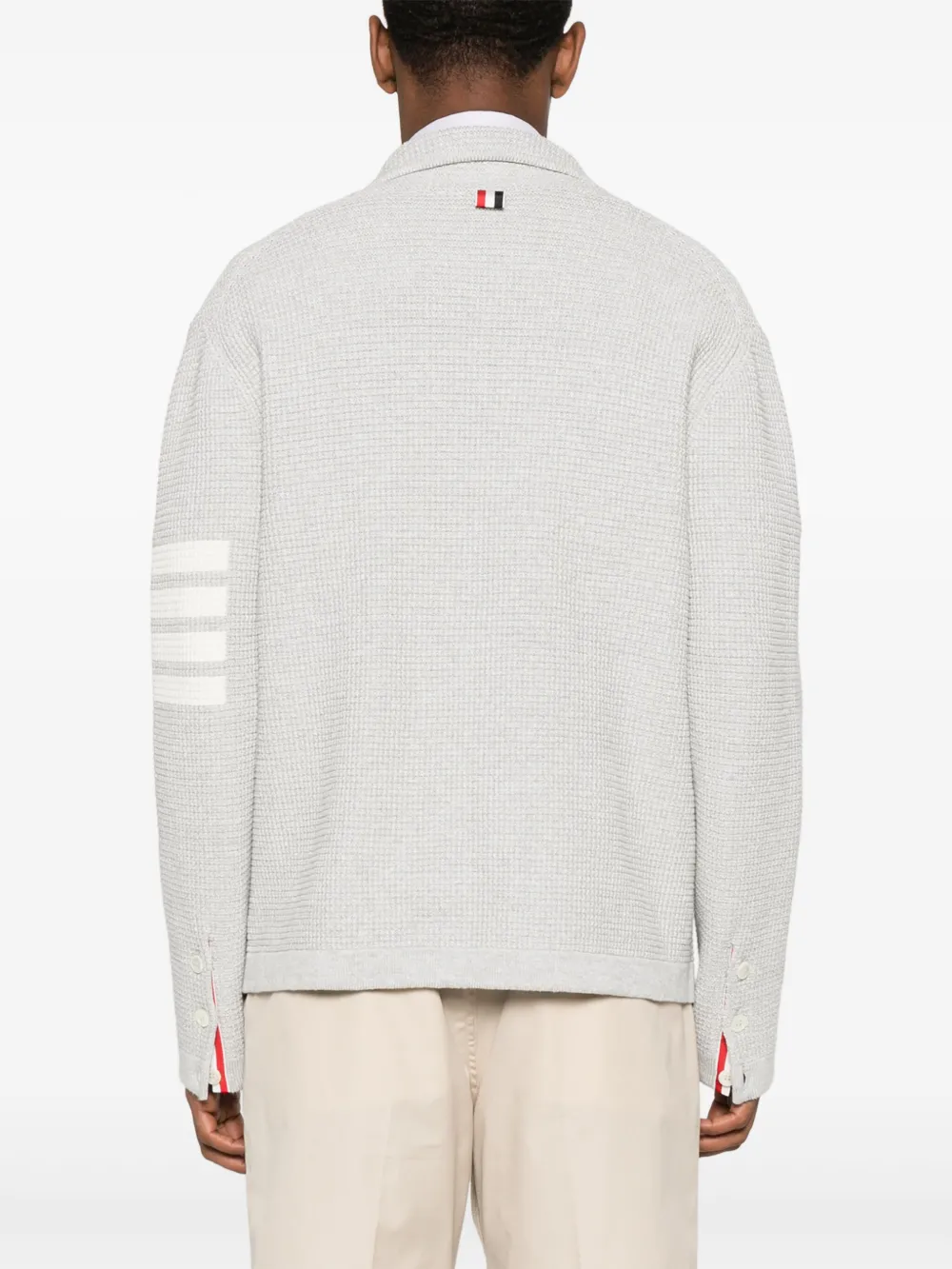 THOM BROWNE NOTCHED-LAPELS DROP-SHOULDER CARDIGAN