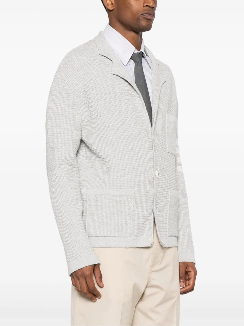 THOM BROWNE NOTCHED-LAPELS DROP-SHOULDER CARDIGAN