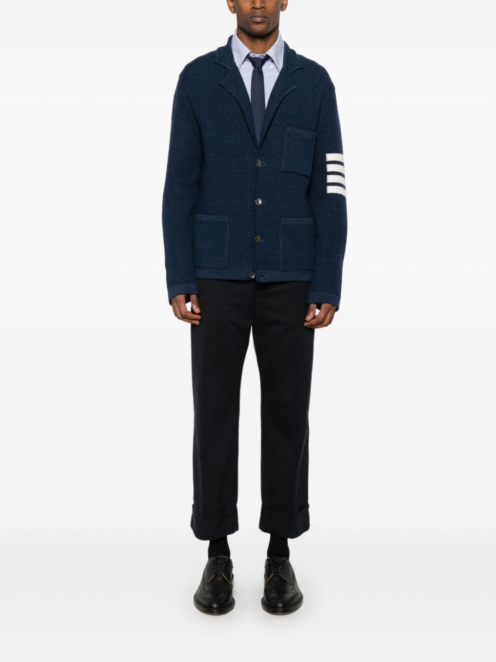 Thom Browne notched-lapels drop-shoulder cardigan - Blue