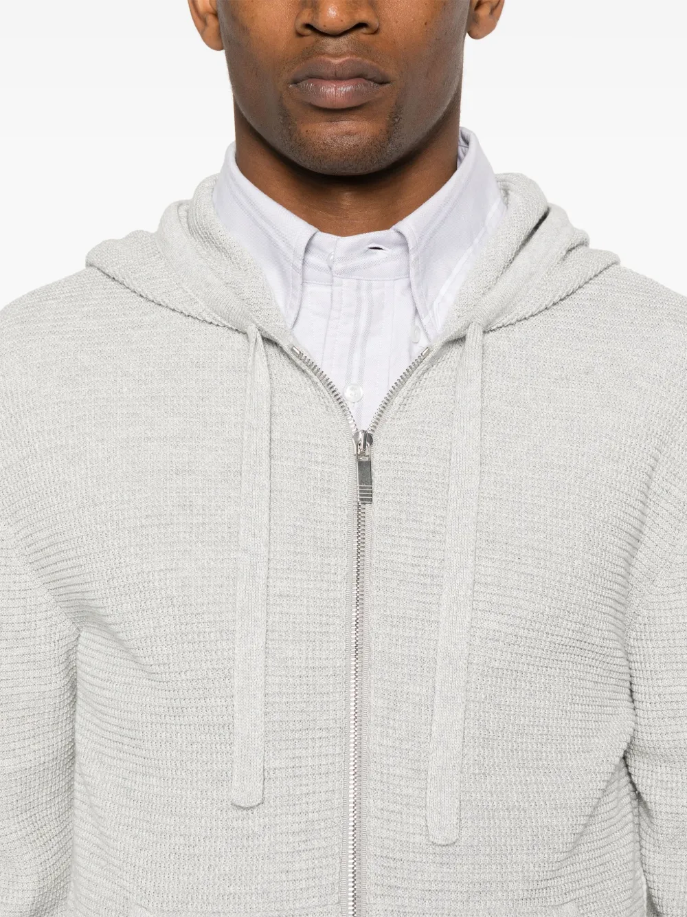 Thom Browne Waffle-knit Zip-up Hoodie In Grey