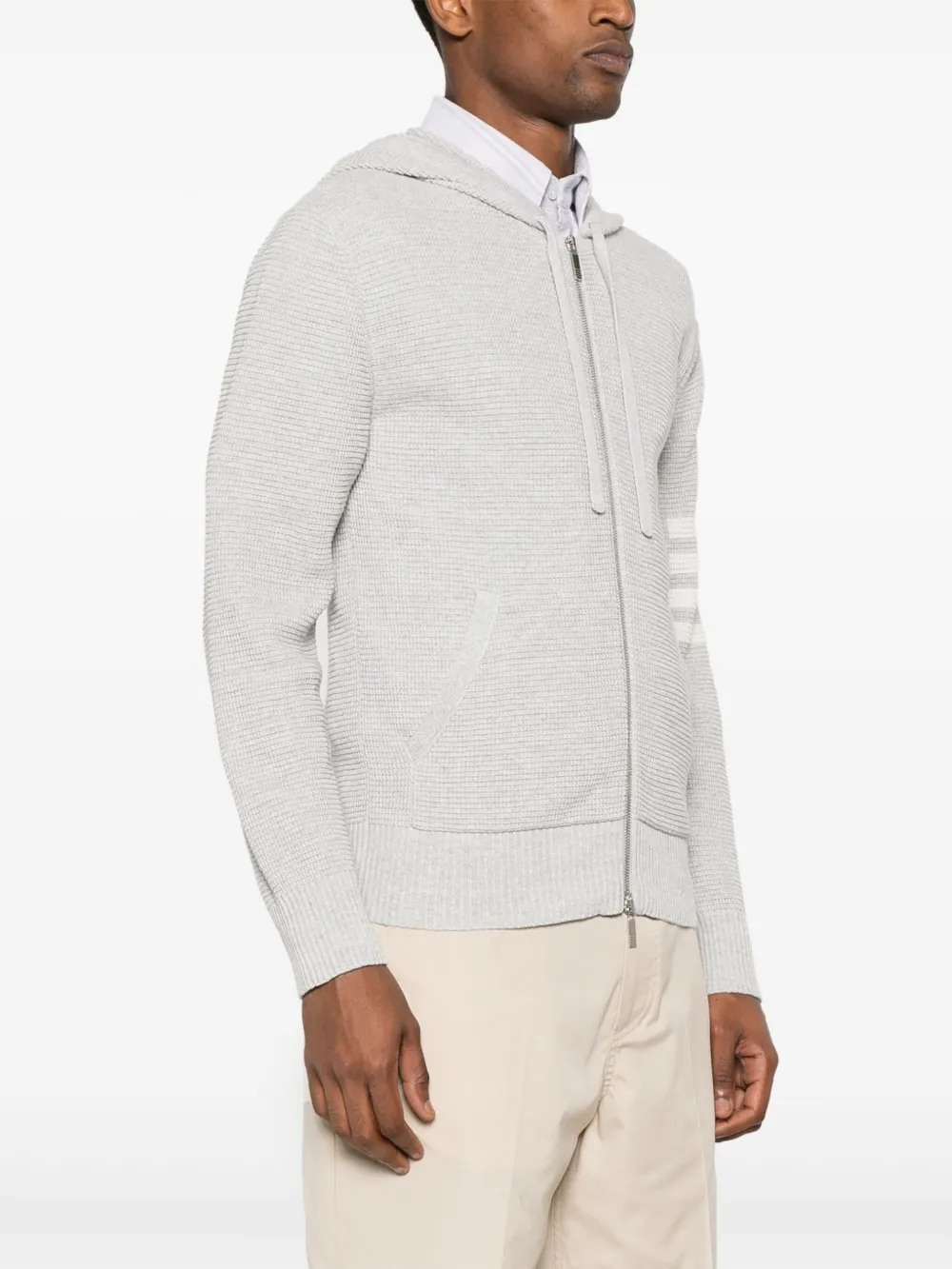 Thom Browne Waffle-knit Zip-up Hoodie In Grey