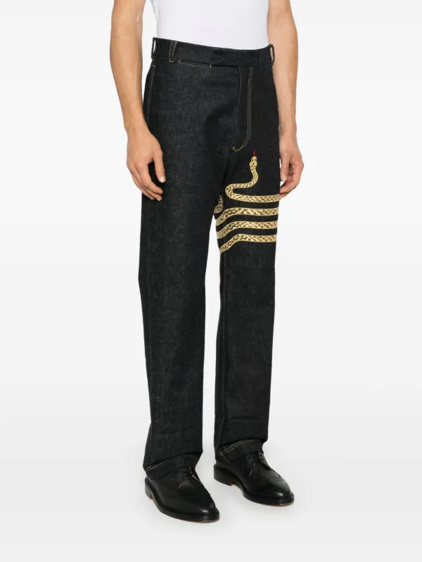 Thom Browne snake-embroidery straight-leg Jeans Blue FARFETCH IN