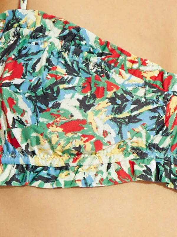 GANNI プリント ラッフル バンドゥ ビキニ トップ GANNI ラッフルトリム バンドゥトップ | ブルー | FARFETCH JP