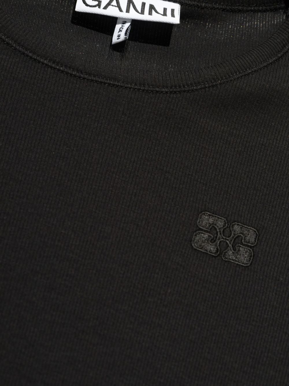 Shop Ganni Logo-appliqué Cotton T-shirt In Black