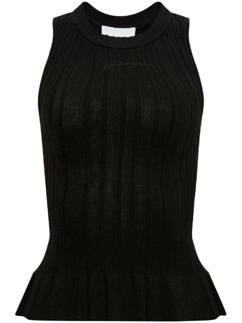 GANNI logo-embroidered ribbed tank top Women