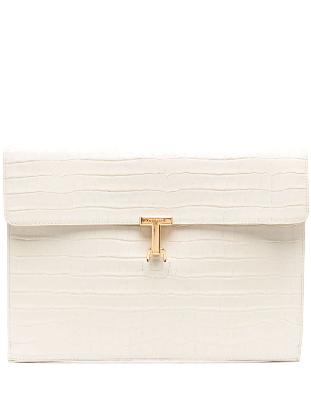 Tom Ford Crocodile-embossed Leather Clutch Bag In White