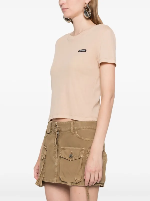 Miu Miu ストライプ クロップドTシャツ Miu Miu クロップド Tシャツ | ブラック | FARFETCH JP