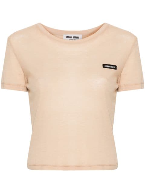 Miu Miu logo-patch cropped T-shirt