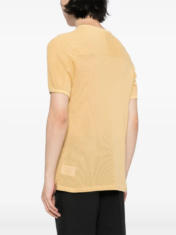 Courrèges logo-print V-neck T-shirt | Yellow | FARFETCH