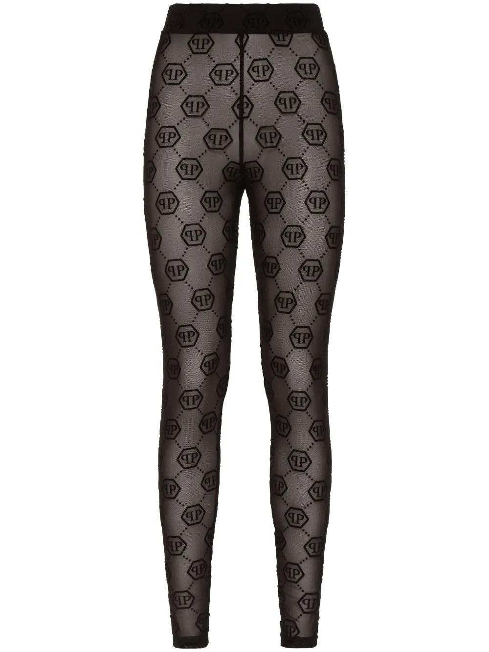 PHILIPP PLEIN MONOGRAM-PATTERN TULLE LEGGINGS 