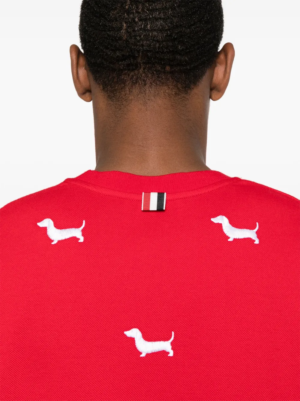 Shop Thom Browne Dog-embroidery T-shirt In Red