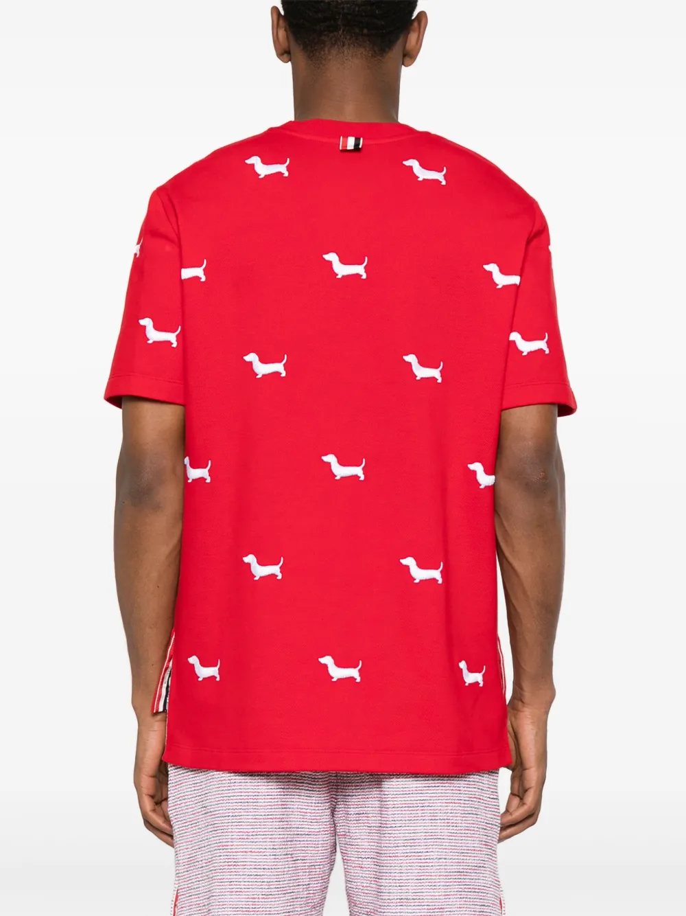 Shop Thom Browne Dog-embroidery T-shirt In Red