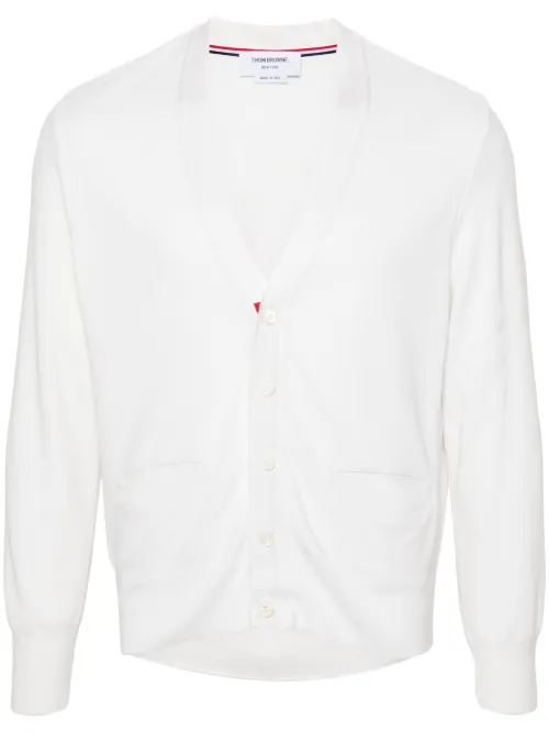 Cardigan en soie à détail 4 bandes signature - Thom Browne - Modalova